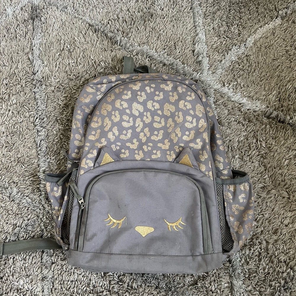 Pottery Barn Kids Gray and Gold Cat Backpack